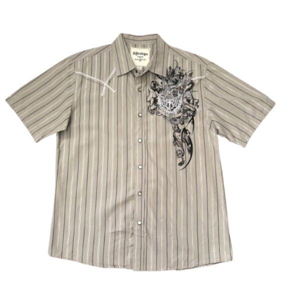 A.Prodigee Y2K Pearl Snap Gothic Western Shirt Gray Silver Striped Size XL - Picture 1 of 5